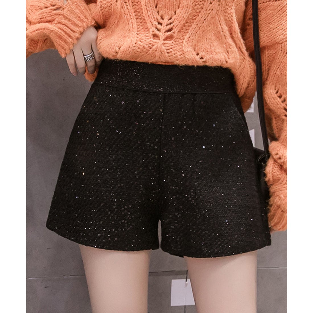 ミージェーン me Jane ラメツイードショートパンツ （ブラック