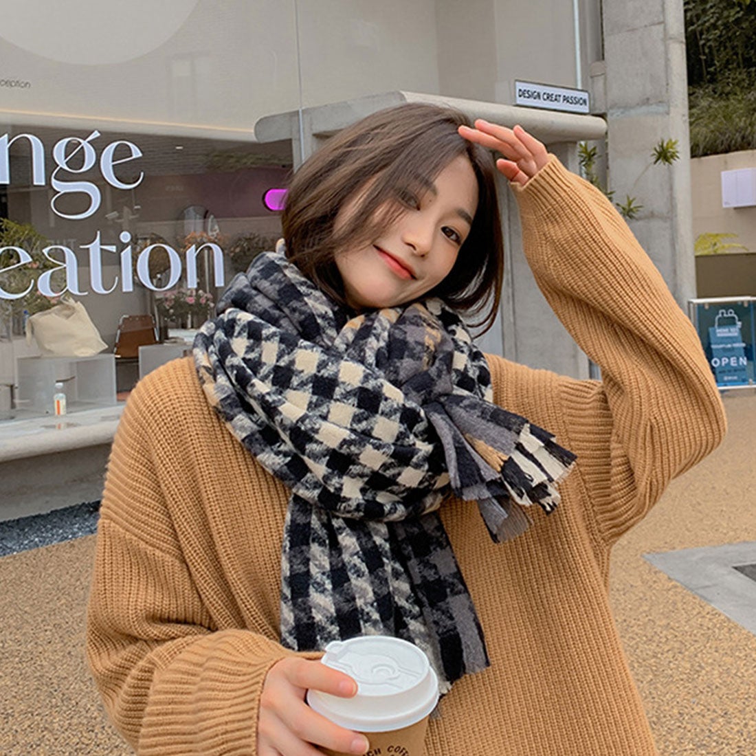 miniministore 大判ストール千鳥柄マフラー リバーシブル