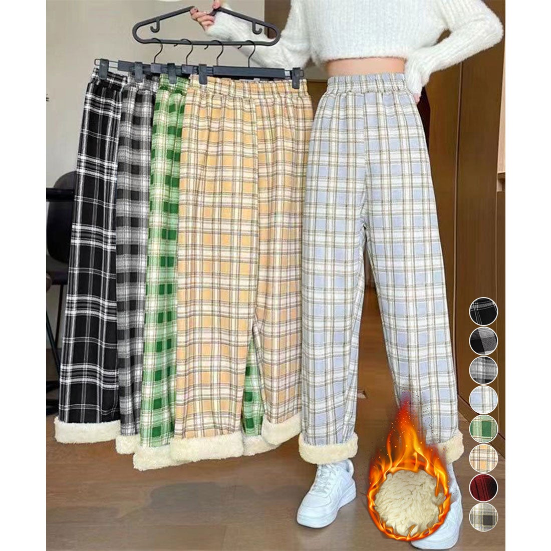 miniministore 裏起毛チェック柄パンツ 裏ボアパンツ防寒 -靴