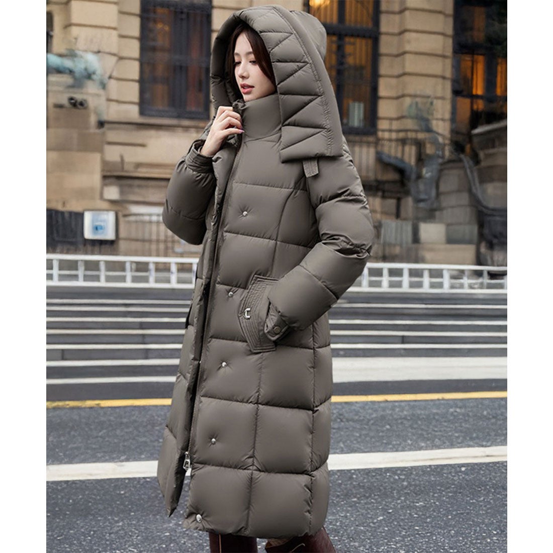 ミニミニストア miniministore フード付き フェイクダウンコードロング