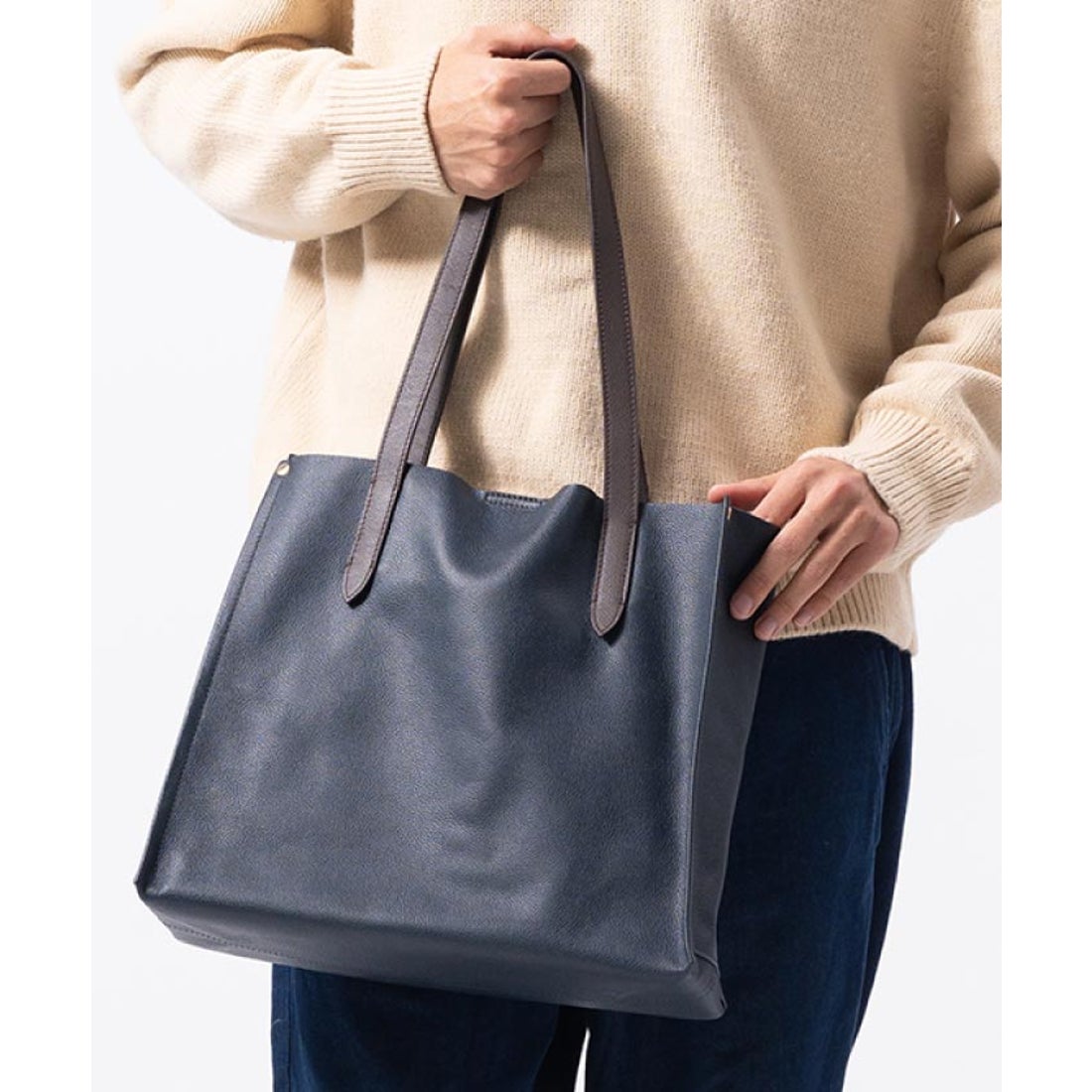 MURA シュリンクレザー 本革 a4 大容量 トートバッグ （ネイビー） -靴