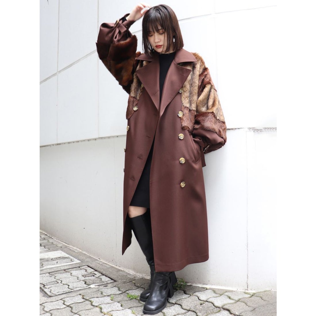 MURUA ロングダブルトレンチ（ブラウン） -靴＆ファッション通販