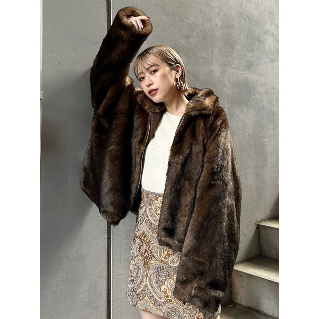 MURUA フェイクファーブルゾン（ブラウン） -ファッション通販 FASHION