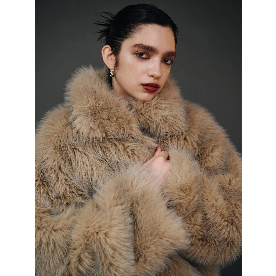 ムルーア MURUA MIXフェイクファーブルゾン （ブラウン） -靴