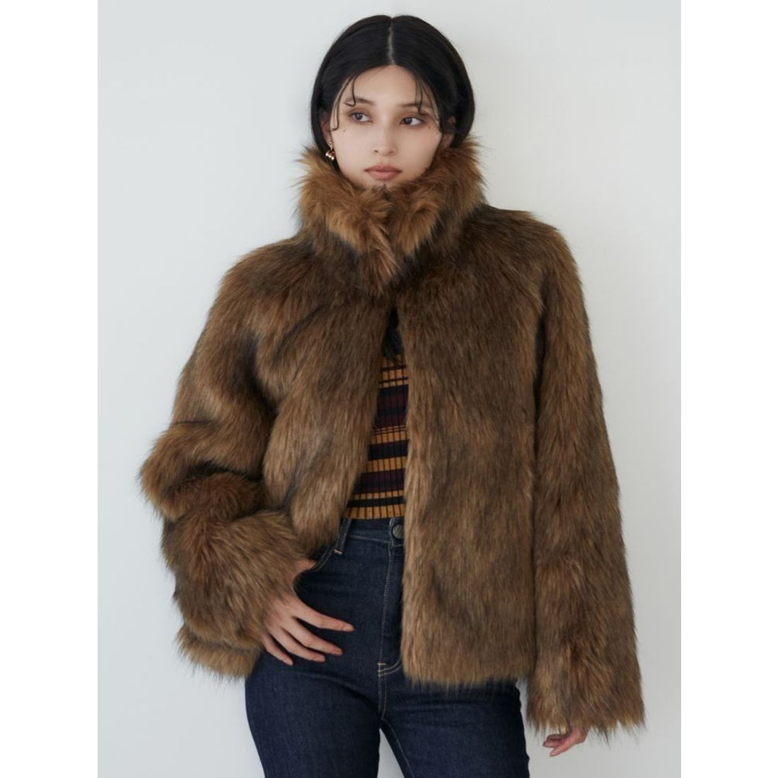 ムルーア MURUA フェイクファーラインジャガードコート （ライト