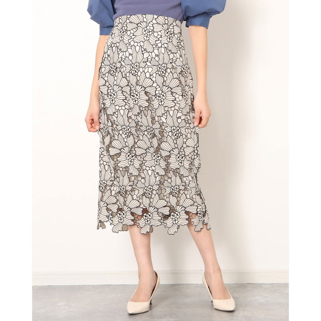 マイストラーダ Mystrada New配色レースタイトスカート （薄ベージュ