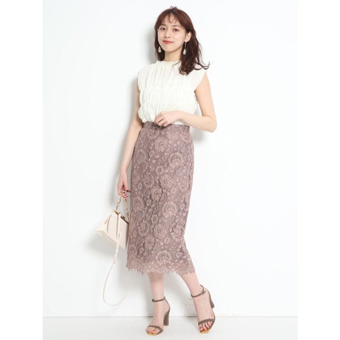 Mystrada レースタイトスカート （ブラウン） -靴＆ファッション通販