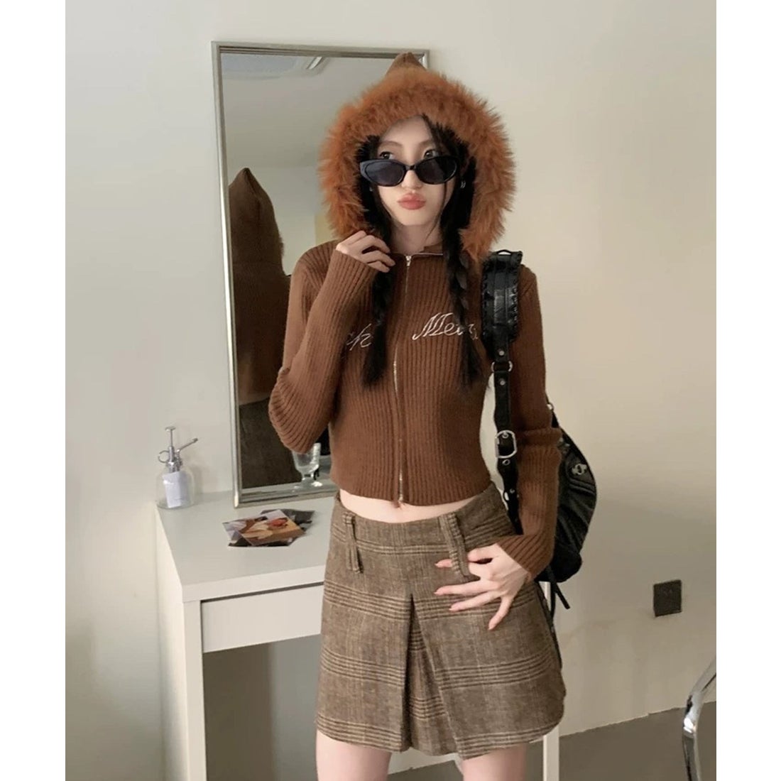 ショップニコニコ ShopNikoNiko ファーフード ショート丈 ジップアップ