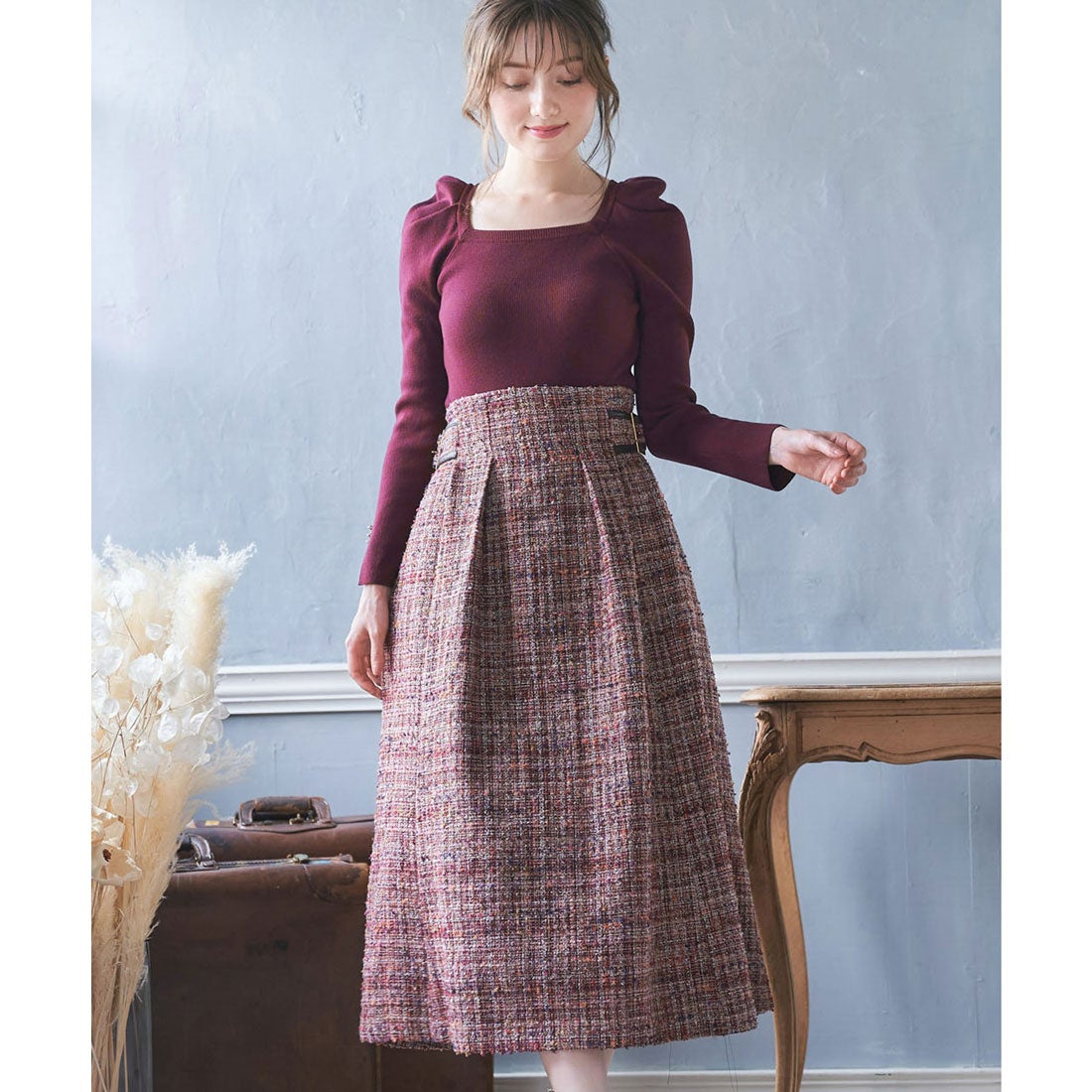 ノエラ NOELA チェックパターンフレアスカート （ピンク