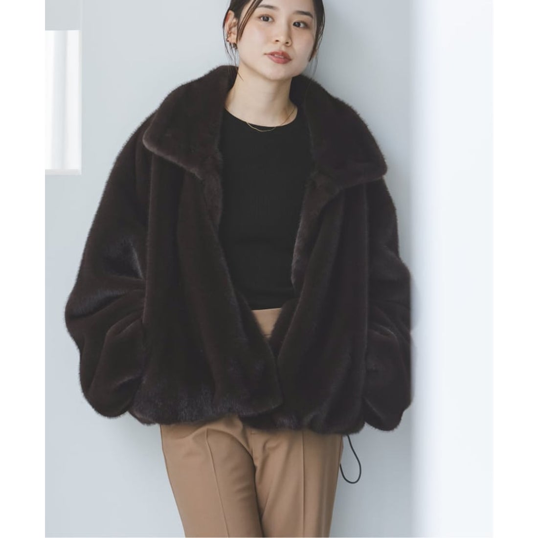 ノーブル NOBLE エコファースタンドカラーミドルブルゾン （ブラウン B