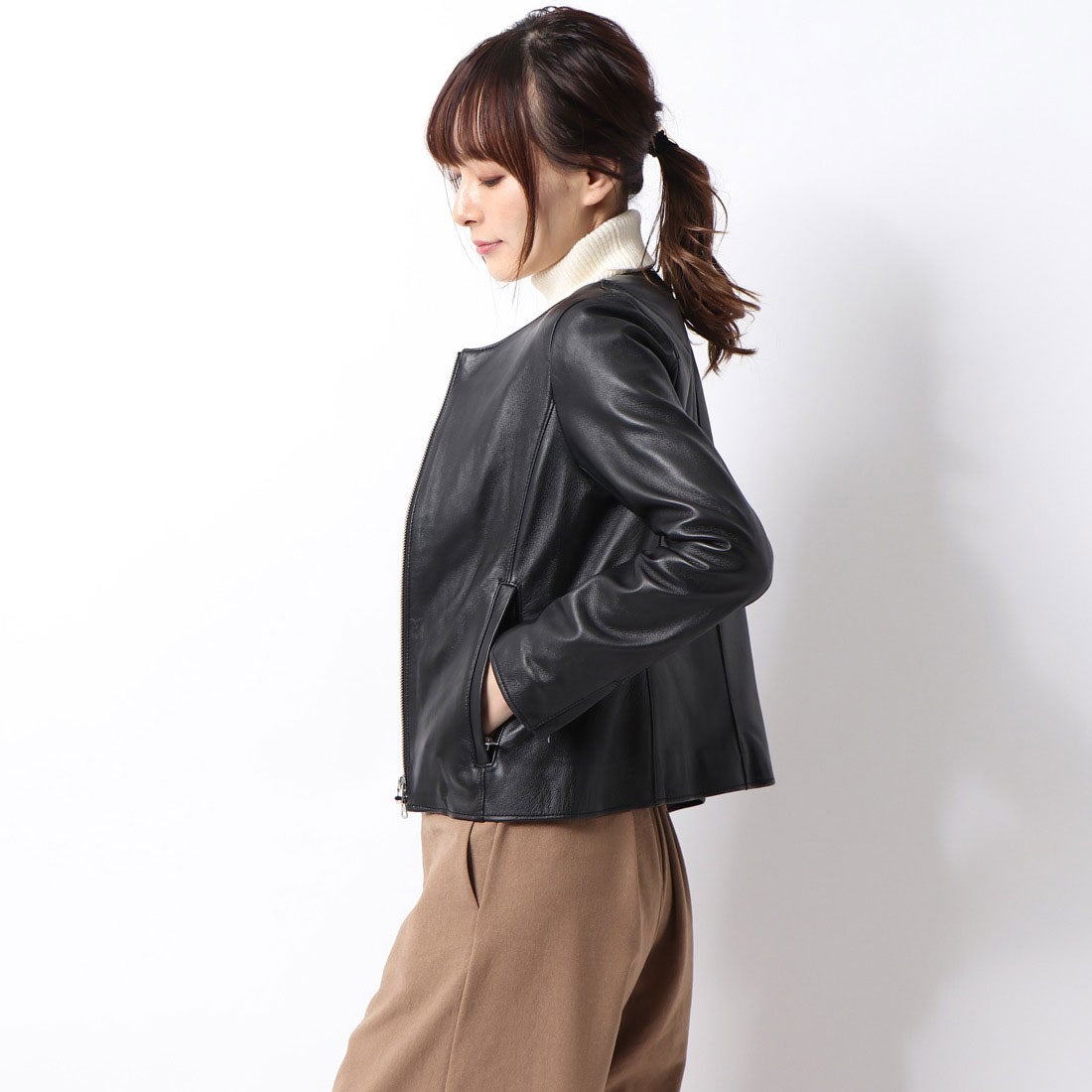 極美品ナノユニバース羊革本革シングルライダースジャケットブラックL