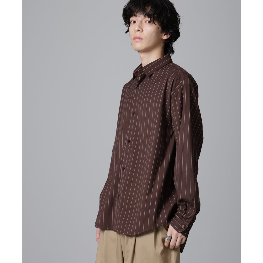 ナノ・ユニバース NANO universe 微起毛ストライプシャツ 長袖