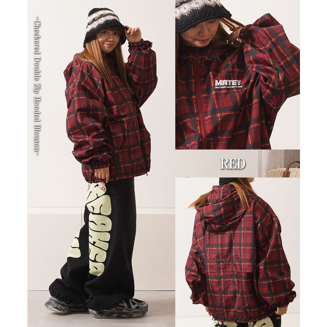 ワンフォークロージング 1111clothing チェック柄 フードブルゾン