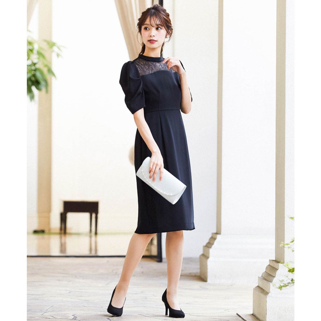 ニアナ niana デコルテレースハイネック 結婚式ワンピース パーティー