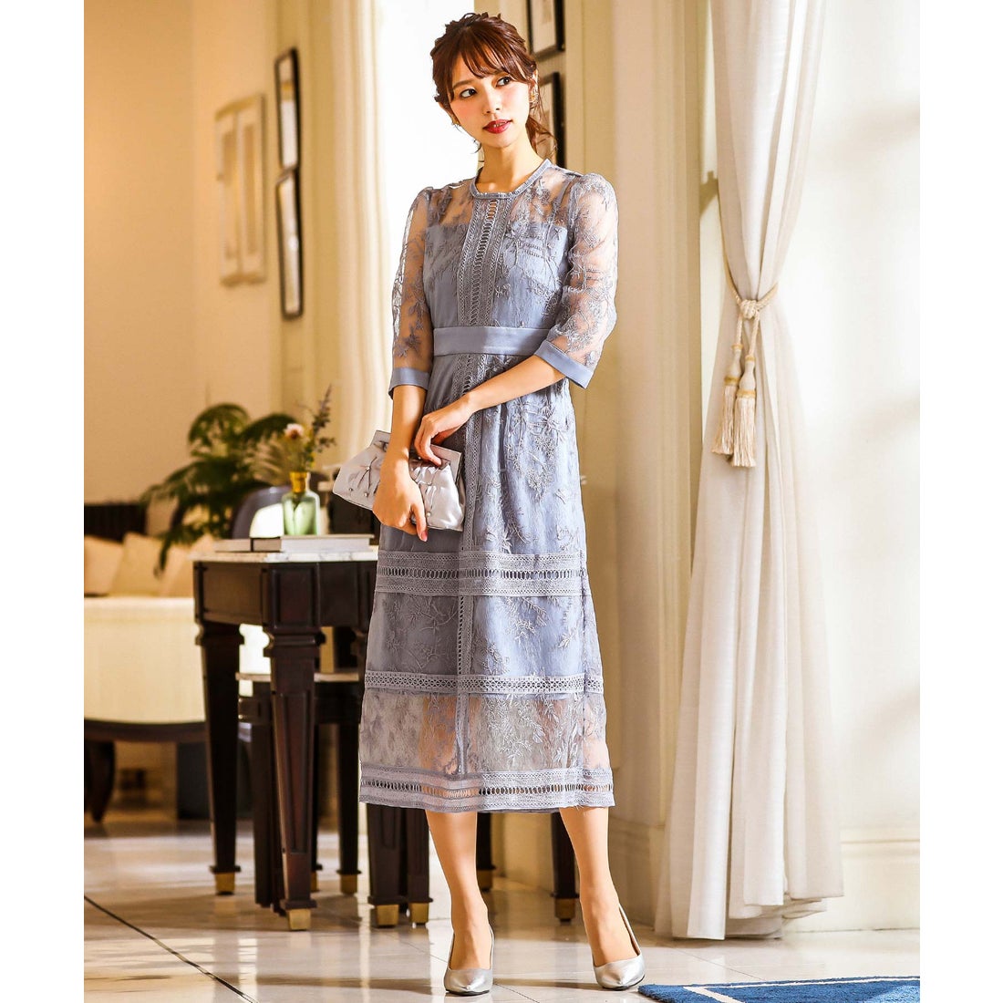 ニアナ niana 総レースIラインロング 結婚式ワンピース パーティー