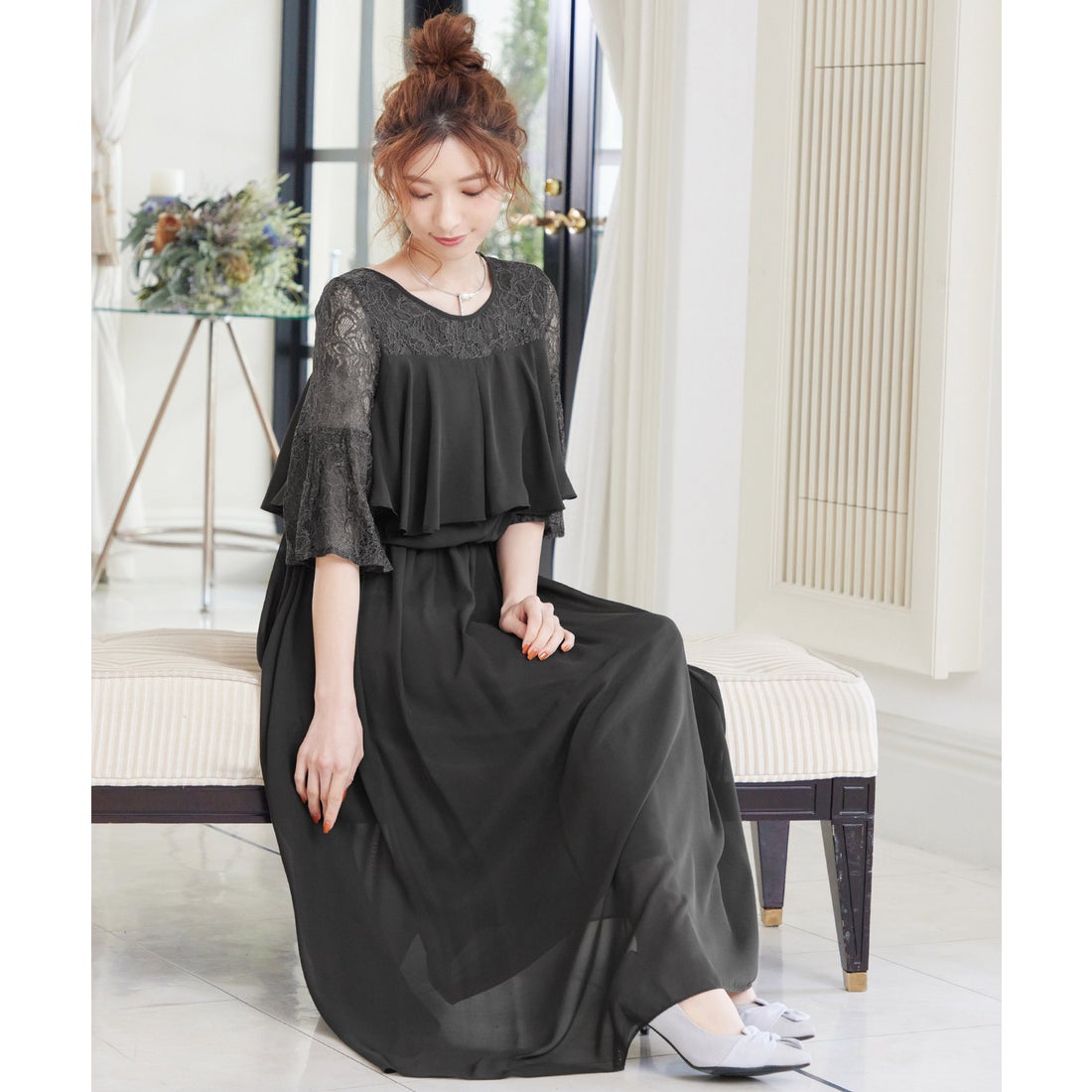 ニアナ niana レース袖ロング 結婚式ワンピース パーティードレス 成人