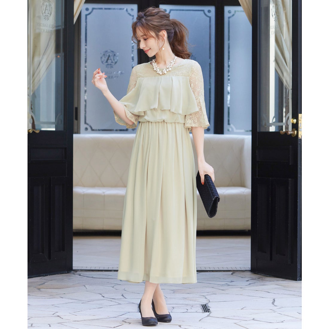 ニアナ niana レース袖ロング 結婚式ワンピース パーティードレス 成人