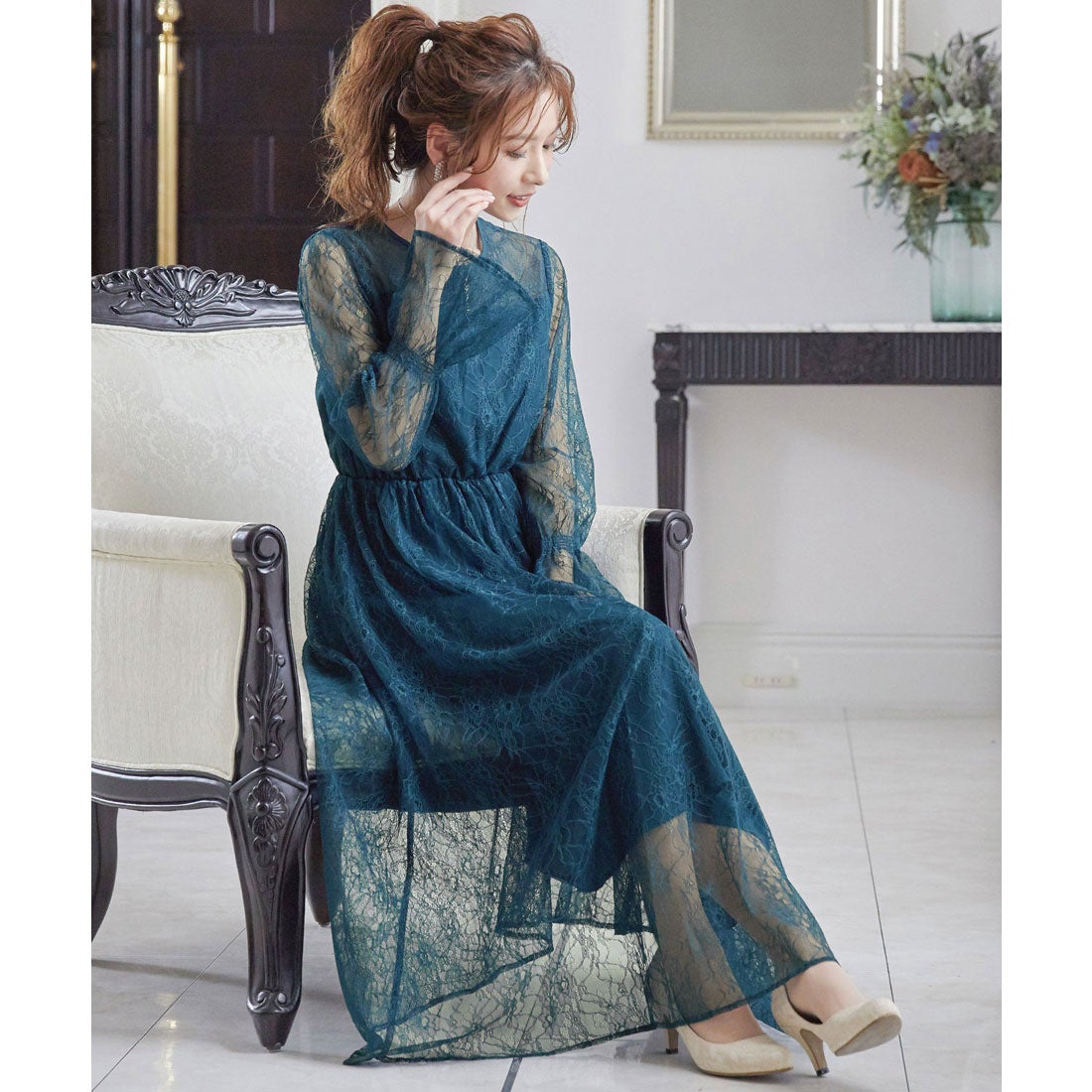 ニアナ niana 総チュールレースロング 結婚式ワンピース パーティー