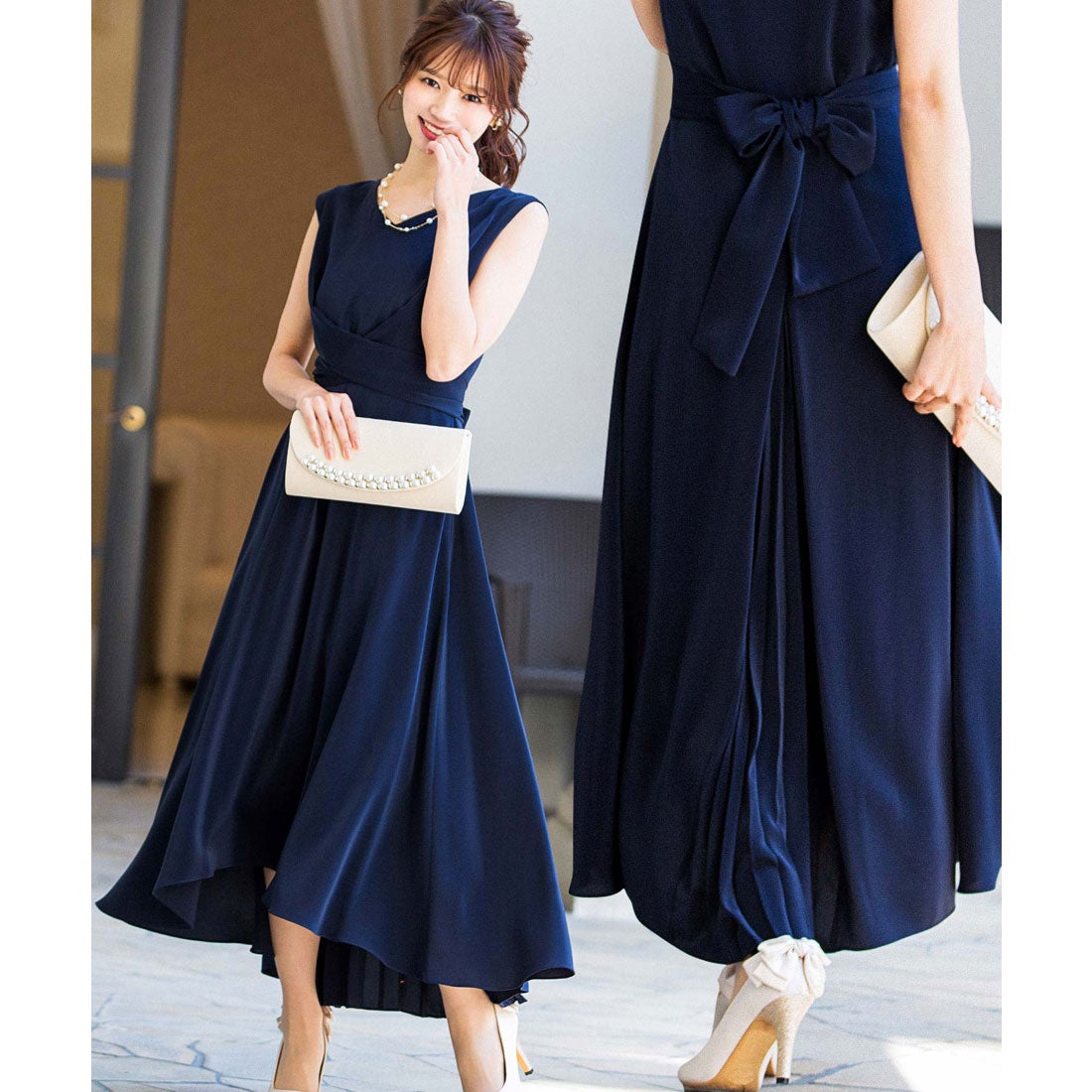 ニアナ niana クロスベルトバックプリーツ 結婚式ワンピース