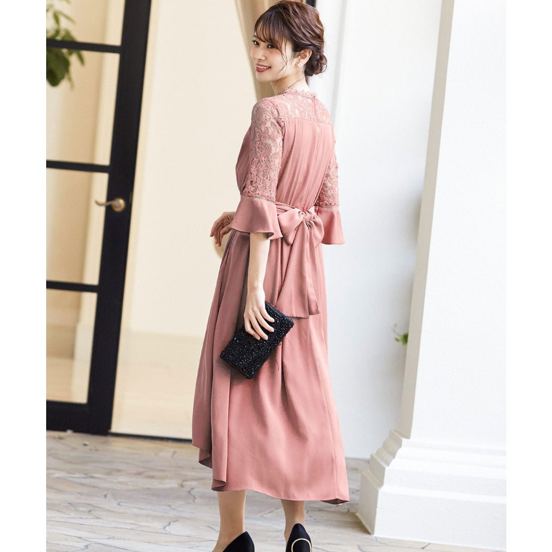 ニアナ niana レース切替クロスベルト結婚式ワンピースドレス