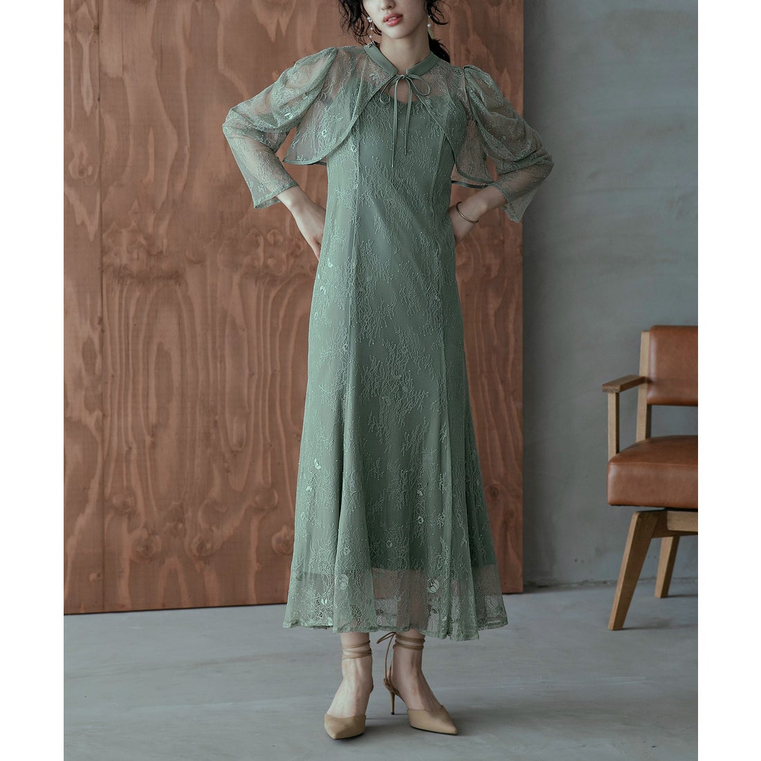 ニアナ niana ボレロキャミワンピースレイヤード総レースパーティー