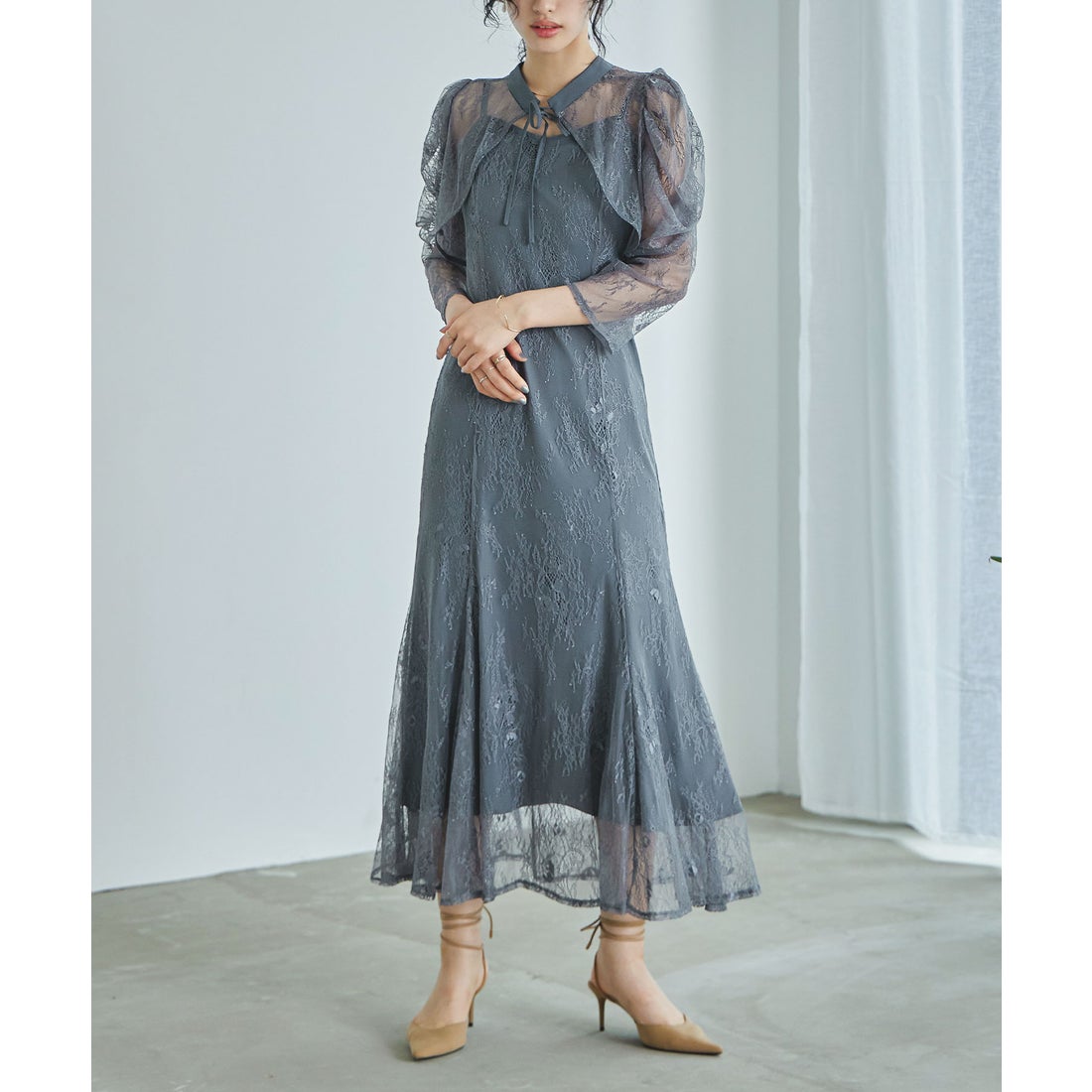 ニアナ niana ボレロキャミワンピースレイヤード総レースパーティー