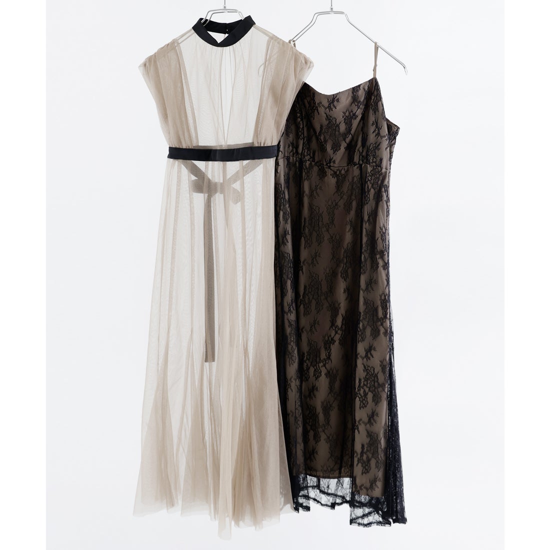 ニアナ niana チュールレイヤードレースキャミワンピドレス （ブラウン