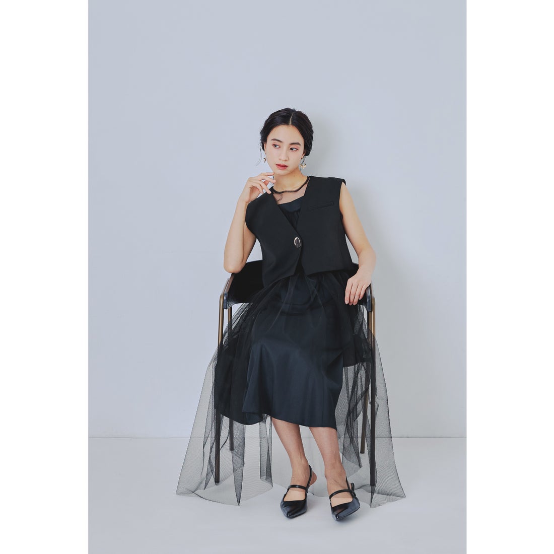 ニアナ niana ショートジレセットチュールドレス 3点セット 結婚式