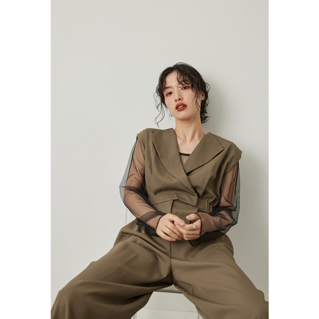 ニアナ niana スタンドアウトカラーオールインパンツ 2点セット パンツ