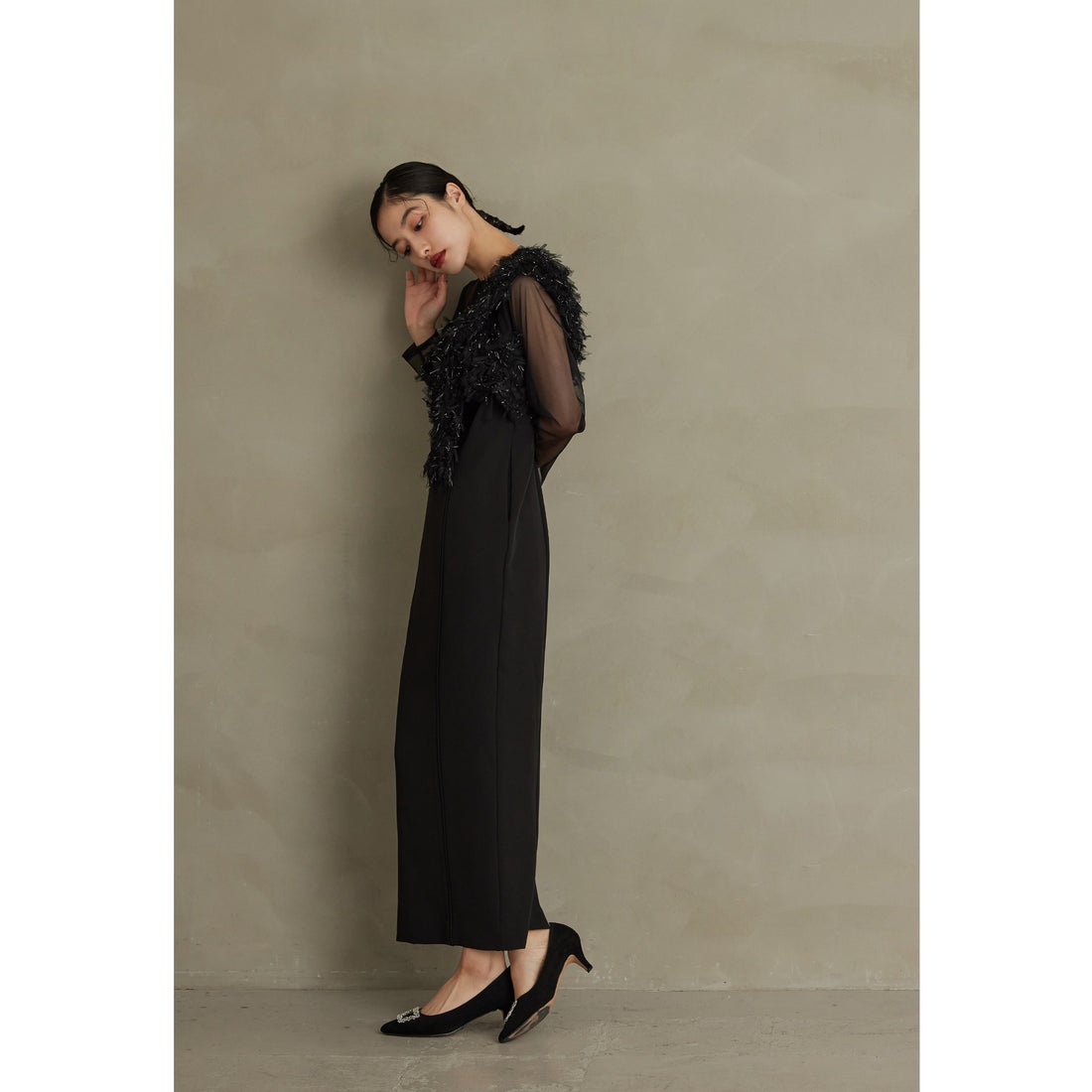 ニアナ niana フリンジグリッターノットドレス 秋冬 結婚式 成人式