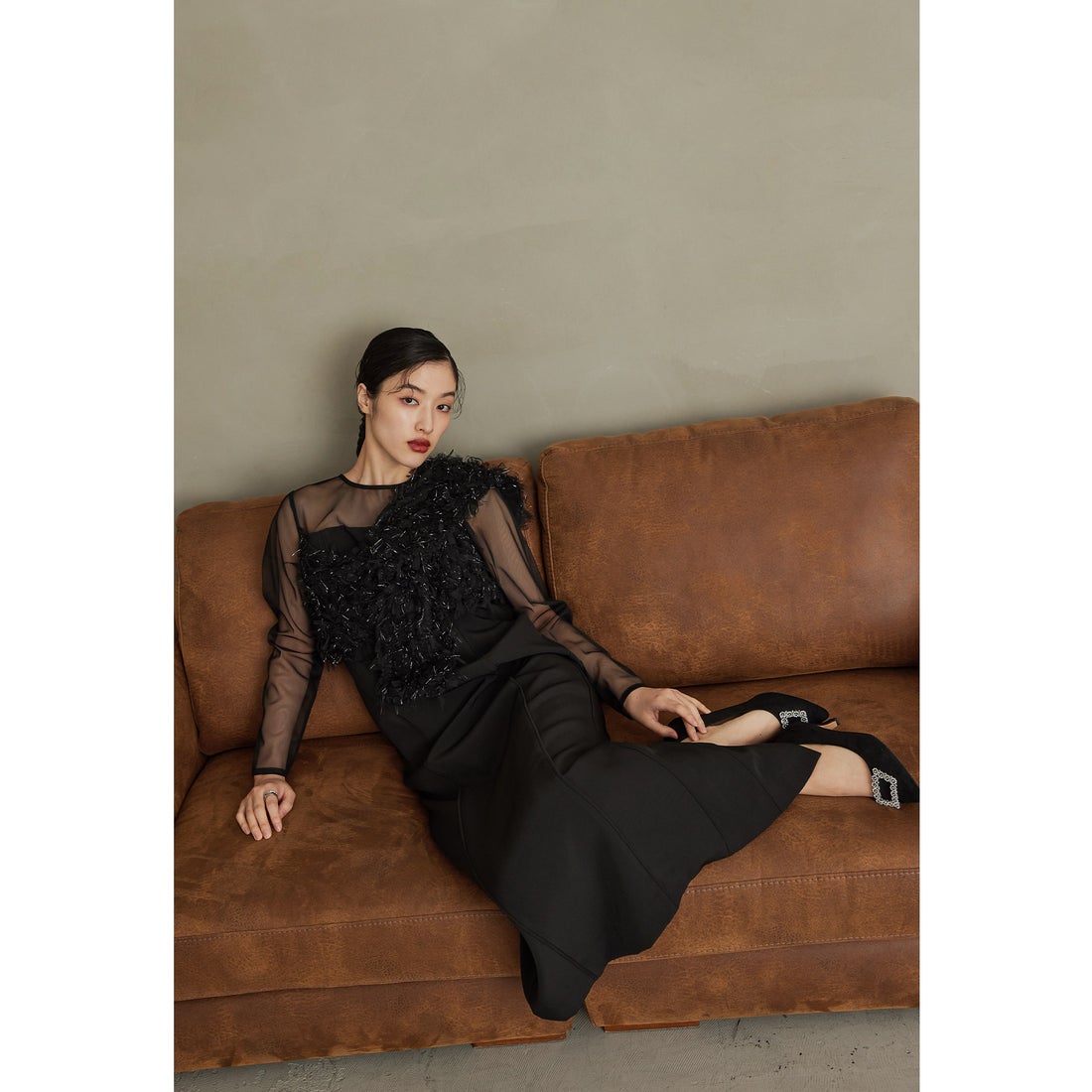 ニアナ niana フリンジグリッターノットドレス 秋冬 結婚式 成人式