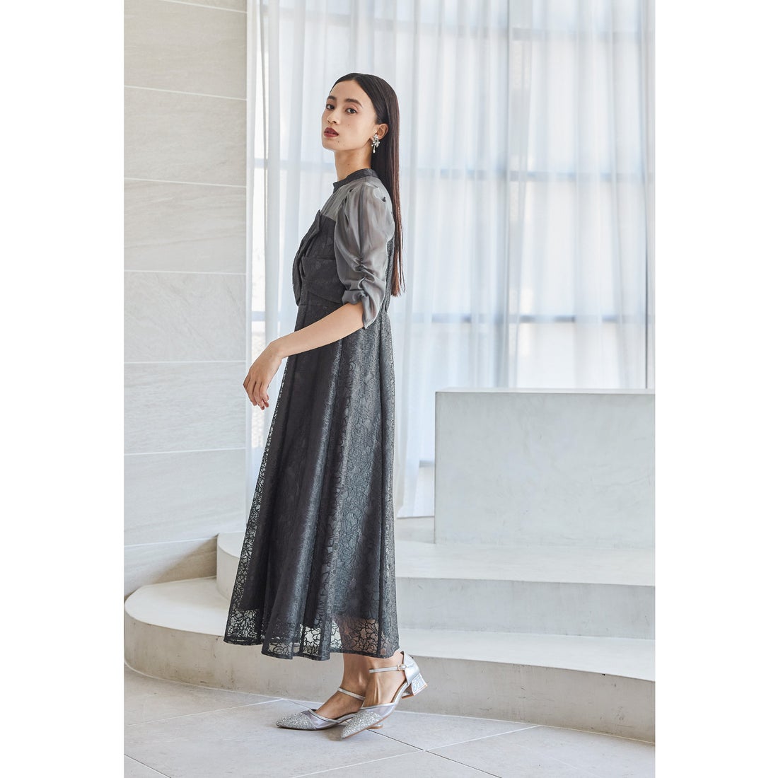 ニアナ niana フラワーレースノットデザインドレス パーティードレス