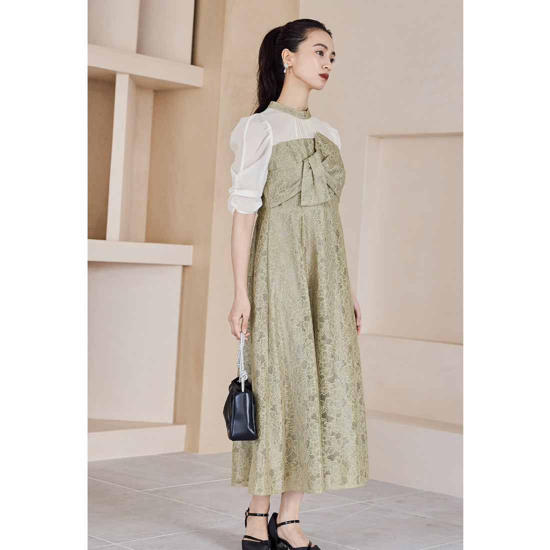 ニアナ niana フラワーレースノットデザインドレス パーティードレス