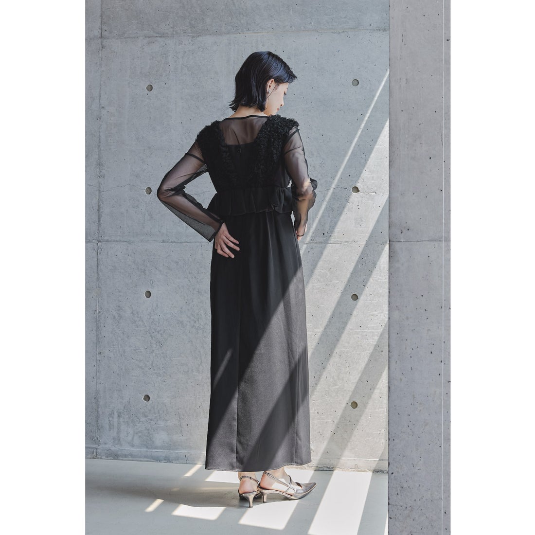 ニアナ niana チュールフリルペプラムドレス 2点セット シアー