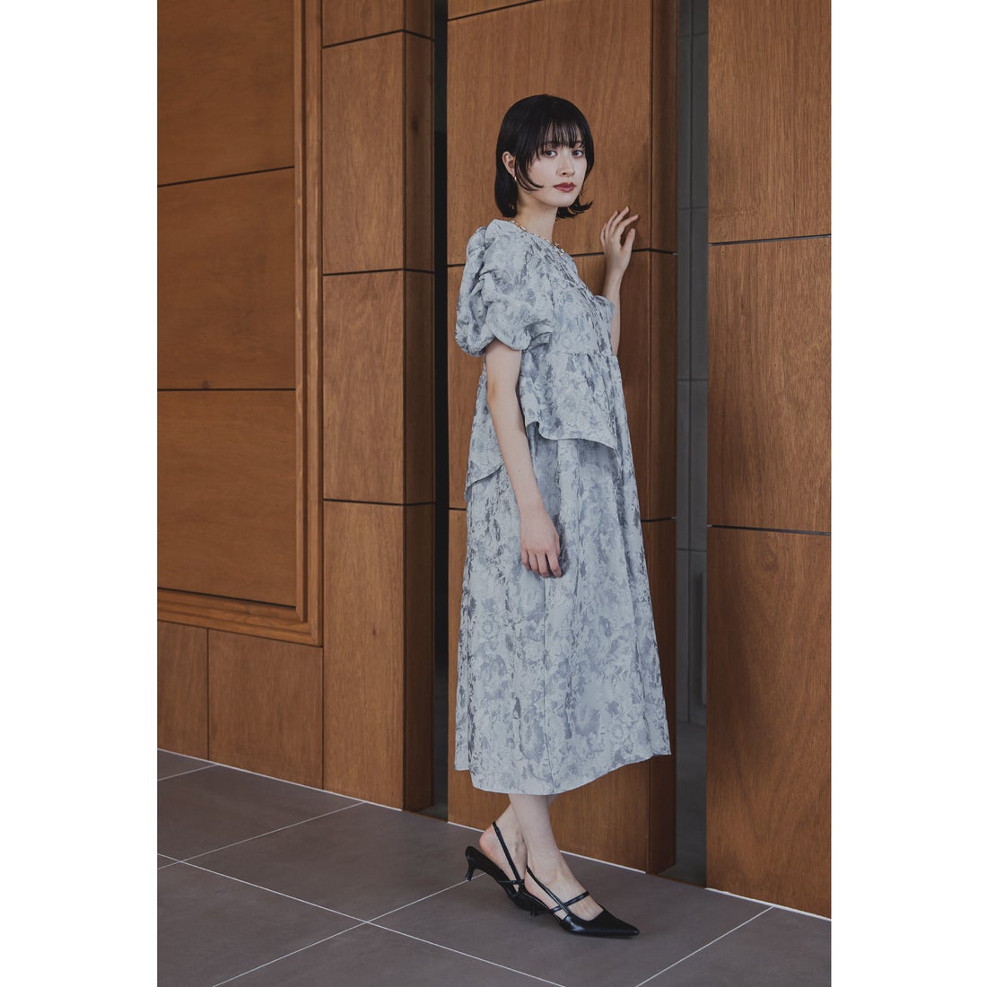 ニアナ niana バブルスリーブジャガードドレス マタニティ 妊婦 結婚式