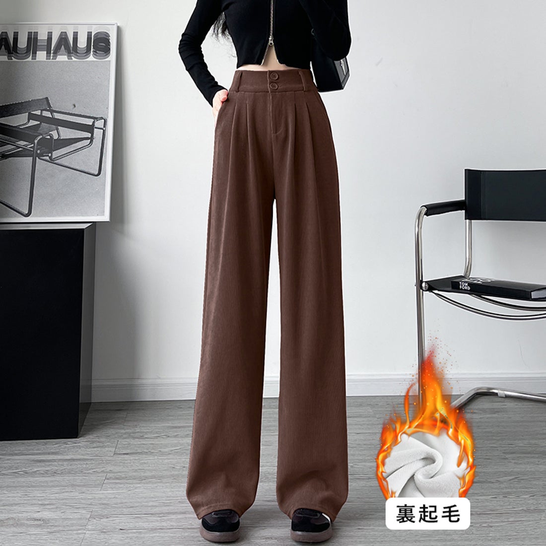 ニジブラ nijibra ウエストゴム 裏起毛タックワイドパンツ 裏起毛