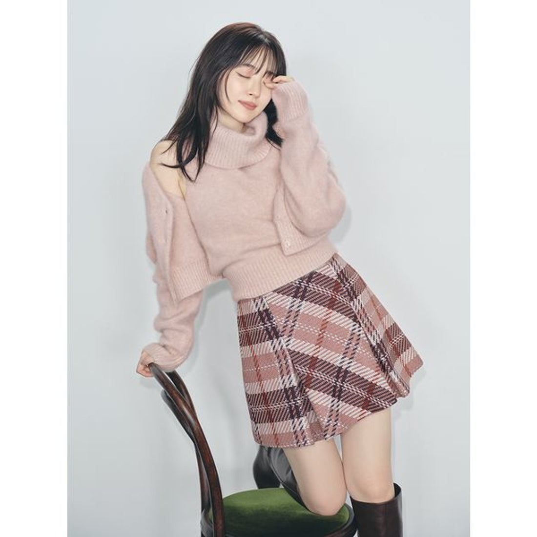 スナイデル SNIDEL ロービングチェックミニスカート （PNK
