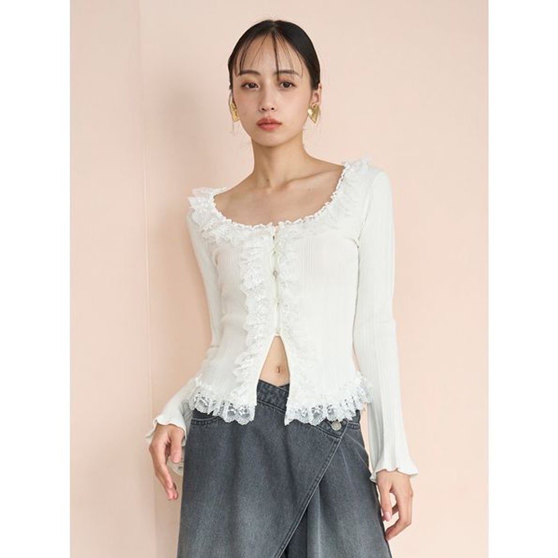 スナイデル SNIDEL Sustainableフリルニットプルオーバー （LBLU） -靴