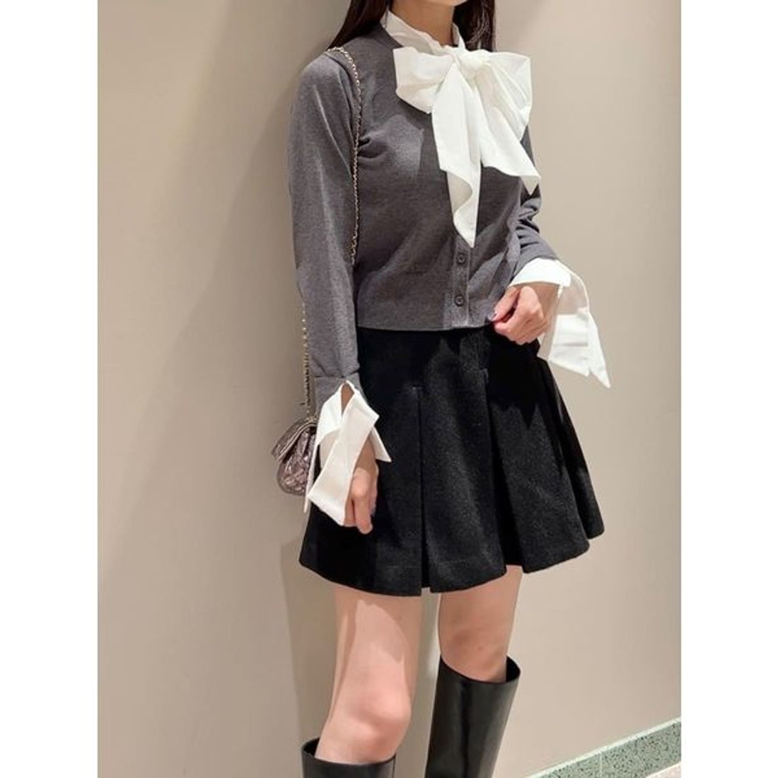 スナイデル SNIDEL ボウタイドッキングニットプルオーバー （GRY