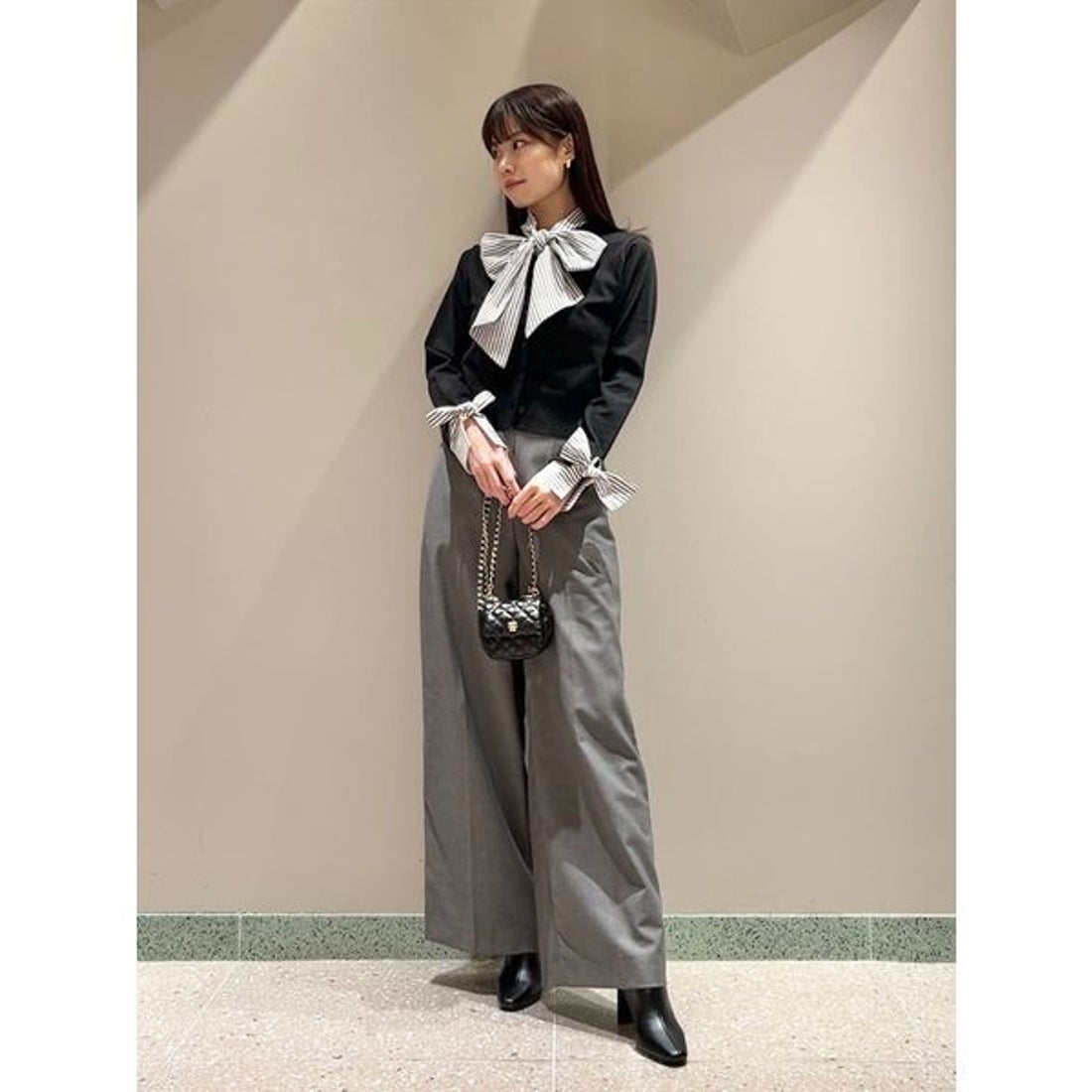 スナイデル SNIDEL ボウタイドッキングニットプルオーバー （GRY