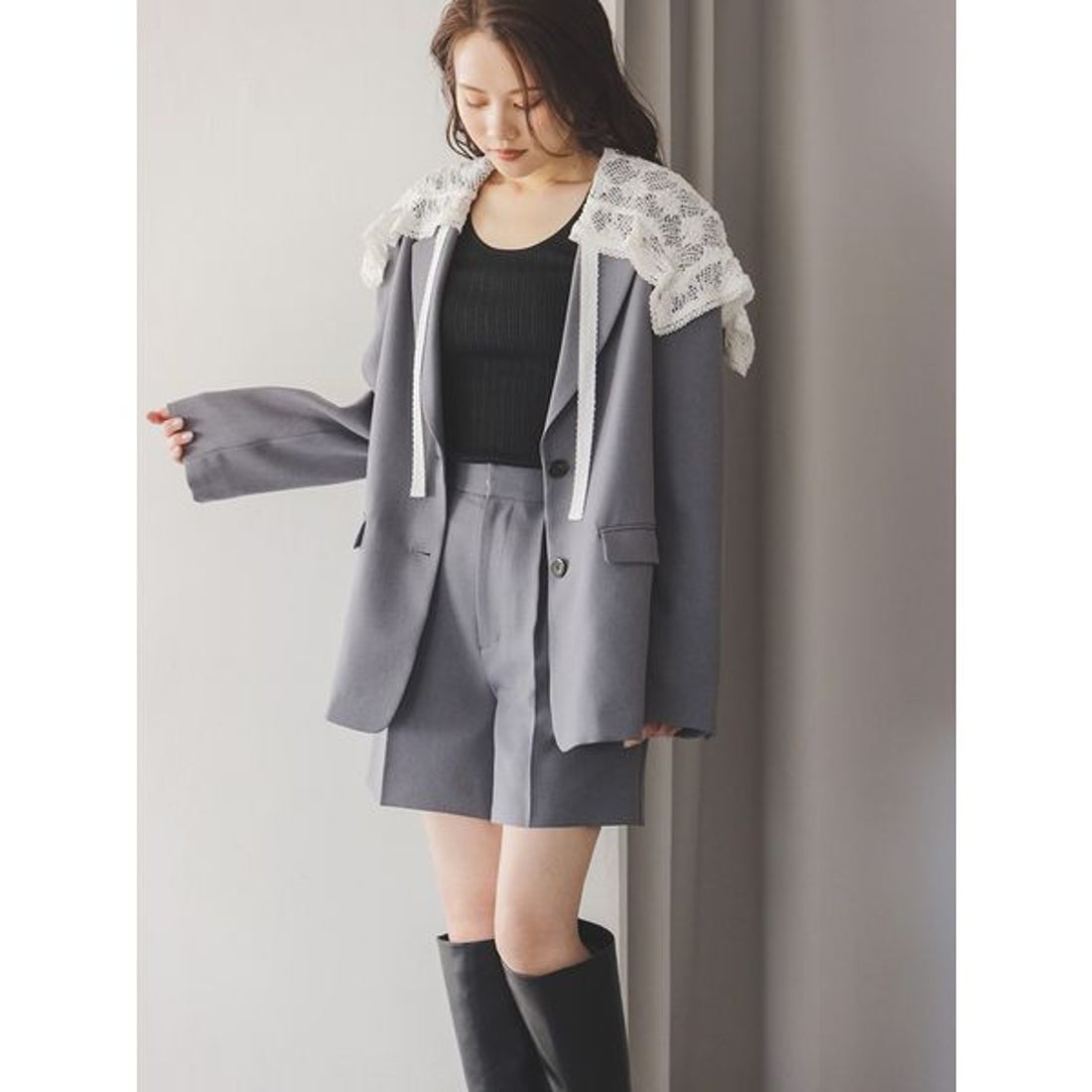 スナイデル SNIDEL レースカラーテーラードジャケット （GRY