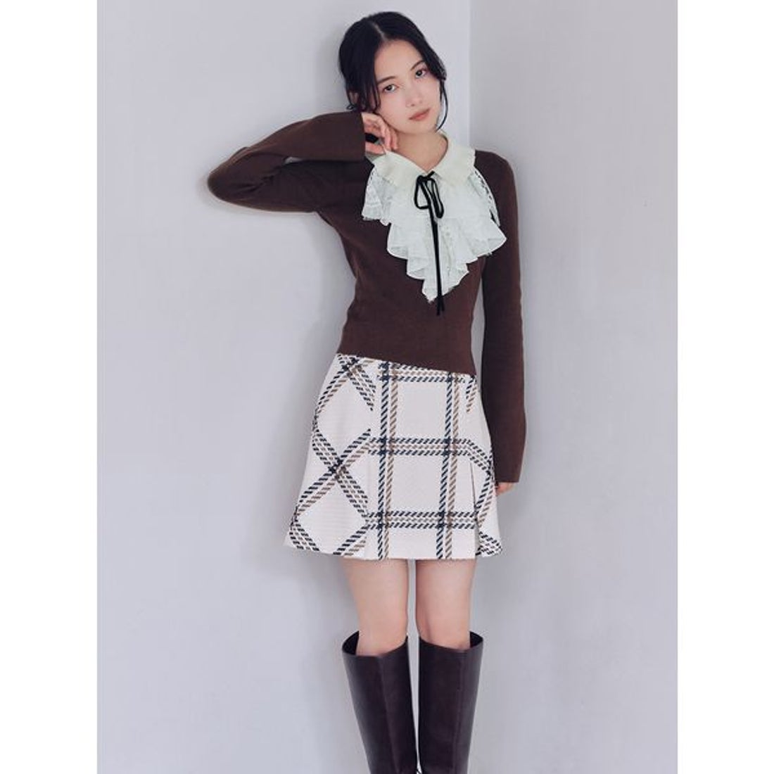 スナイデル SNIDEL Sustainableロービングチェックミニスカート （PNK