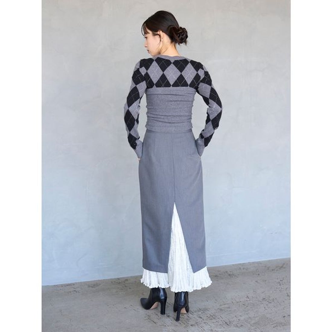 スナイデル SNIDEL プリーツドッキングナロースカート （STRIPE