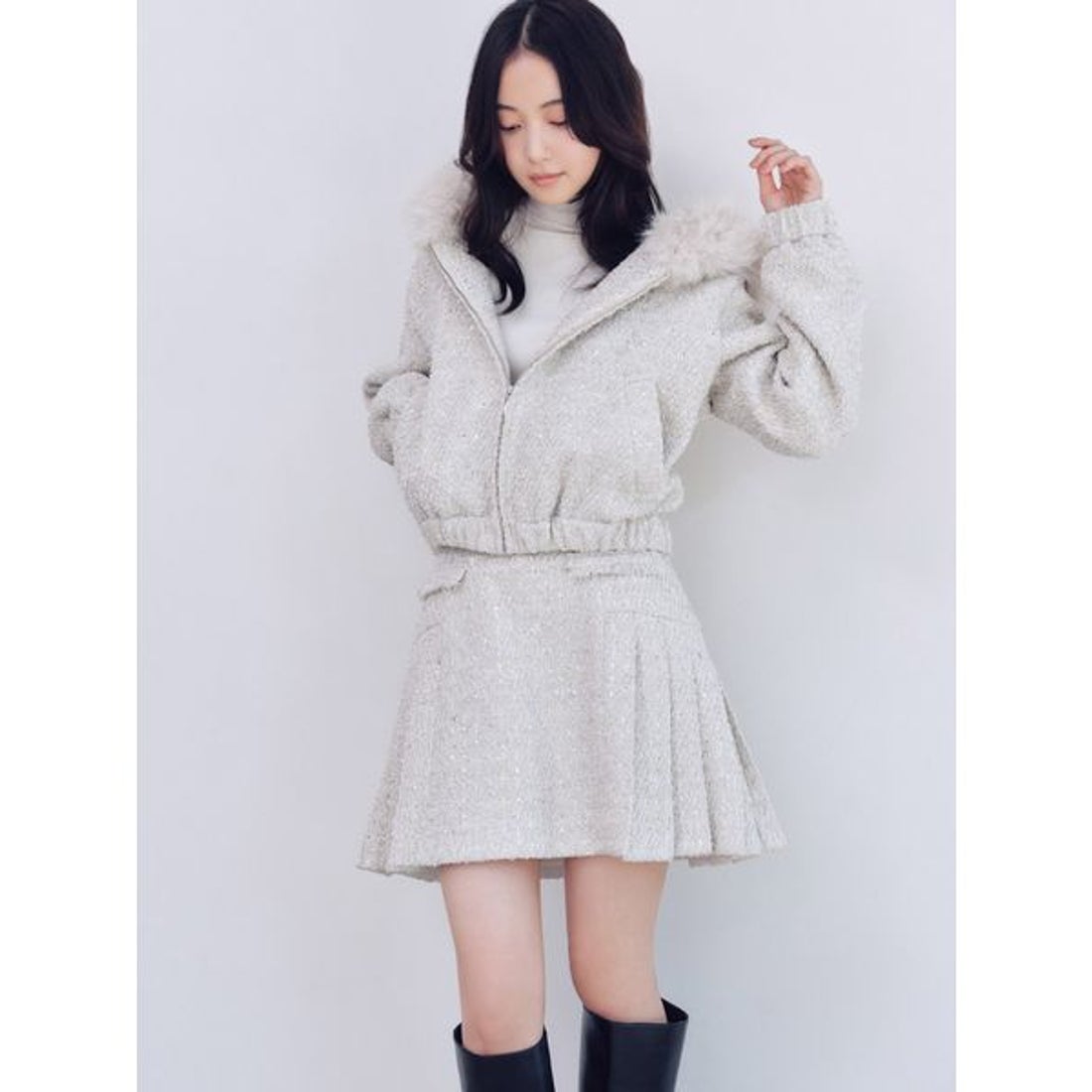 スナイデル SNIDEL サイドプリーツツイードミニスカート （DGRY