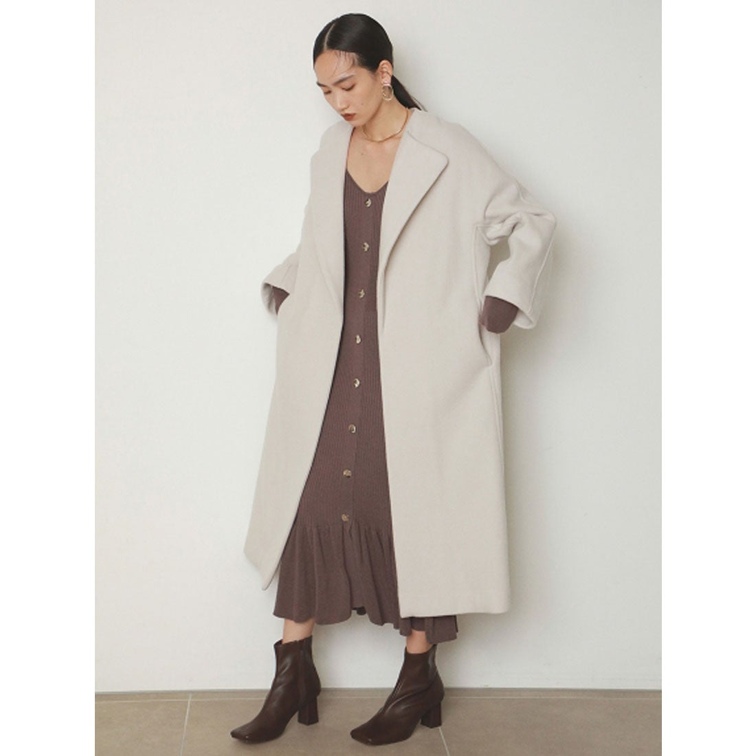 スナイデル SNIDEL ウールカシミヤコート （ライトブルー） -靴