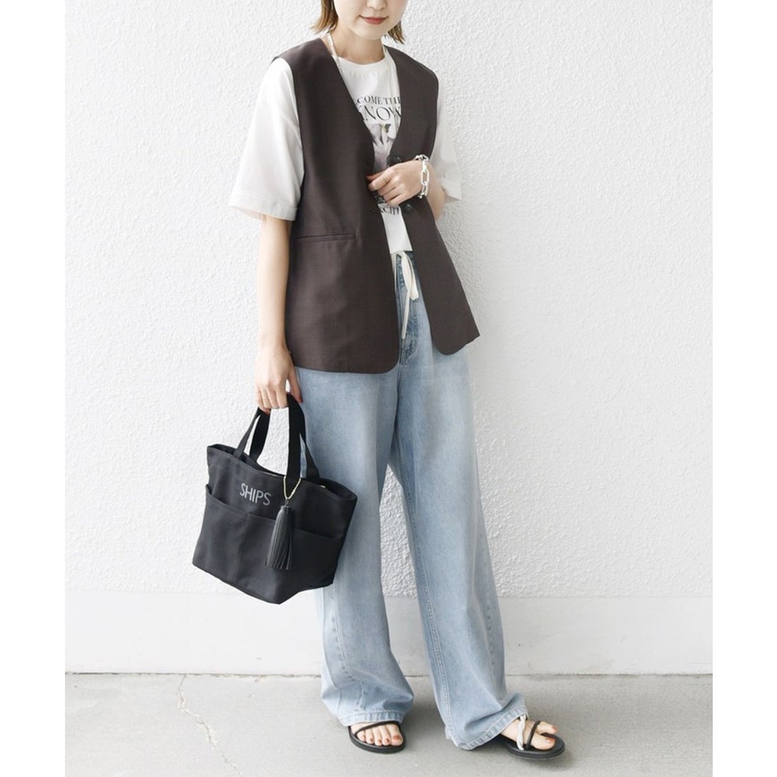 シップス SHIPS タッセル ポケット トートバッグ （ブラック