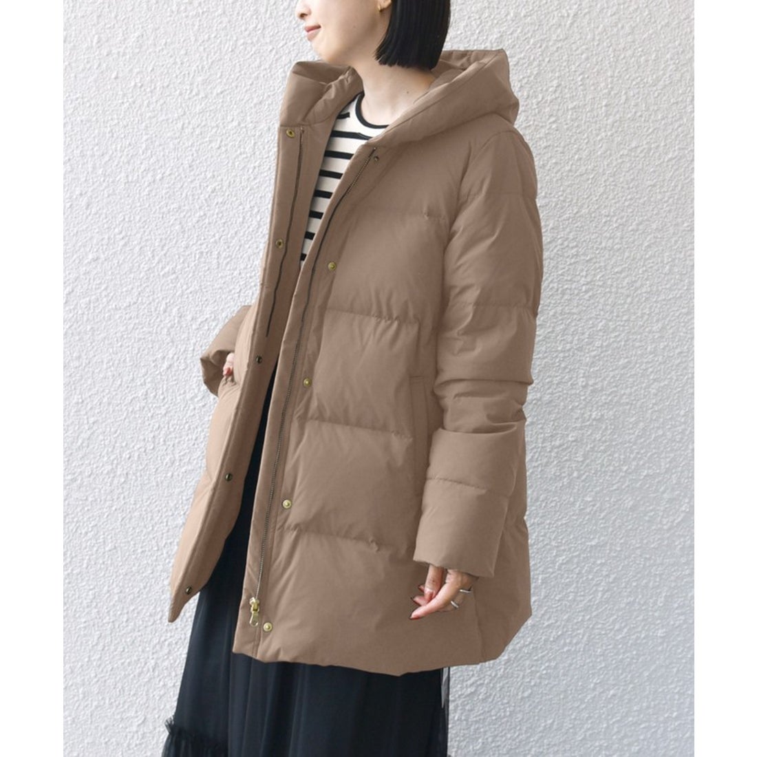 シップス SHIPS *〈手洗い可能〉ショールカラー ミディ ダウン