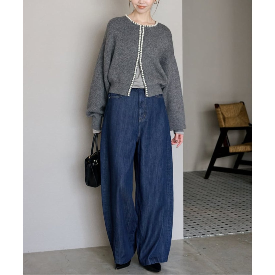 スローブ イエナ SLOBE IENA パールカーディガン （グレーA