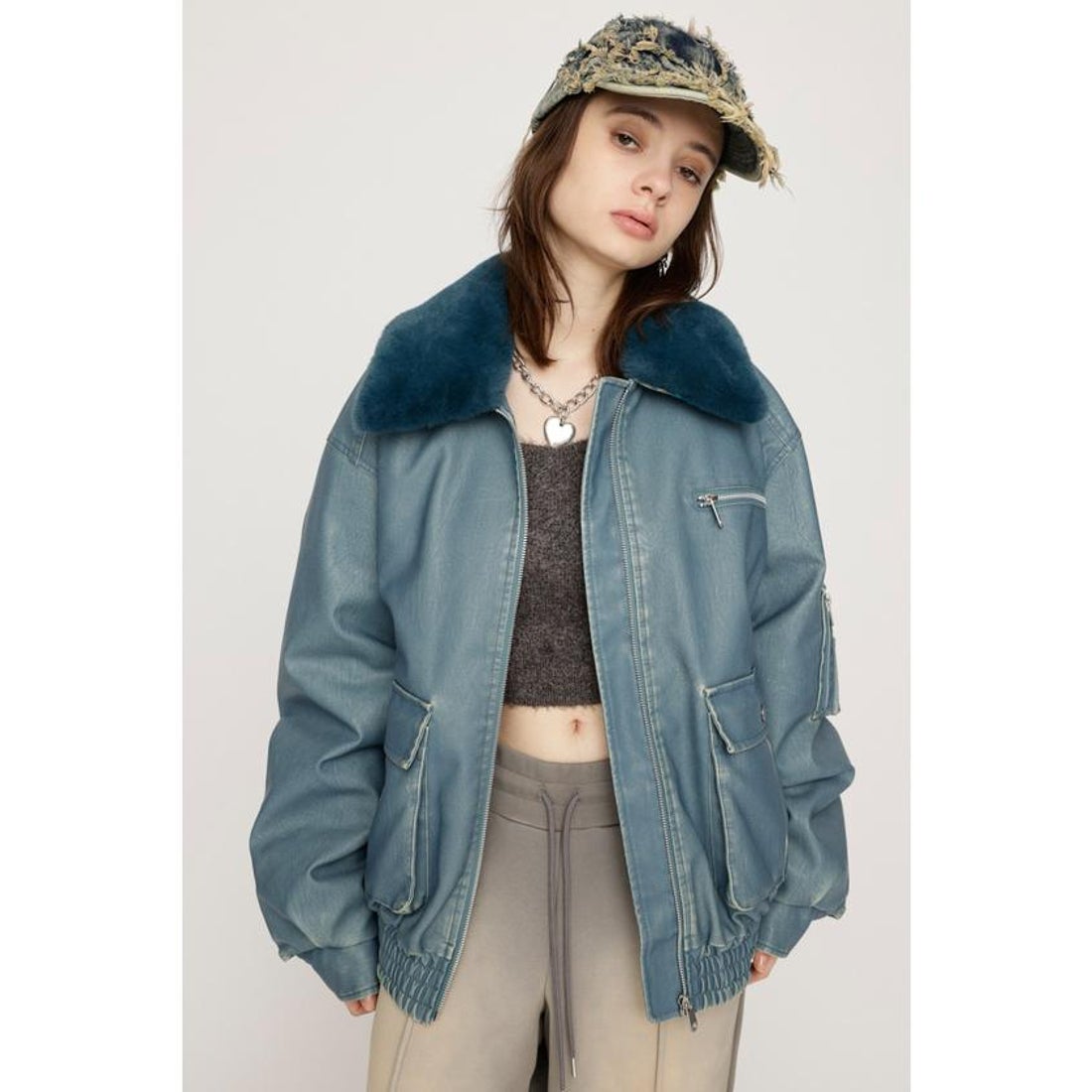 スライ SLY VINTAGE F／LEATHER S／ブルゾン （BLU） - ファッション