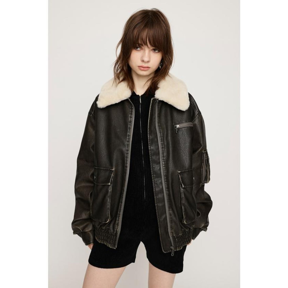 スライ SLY VINTAGE F／LEATHER S／ブルゾン （BLU） - ファッション